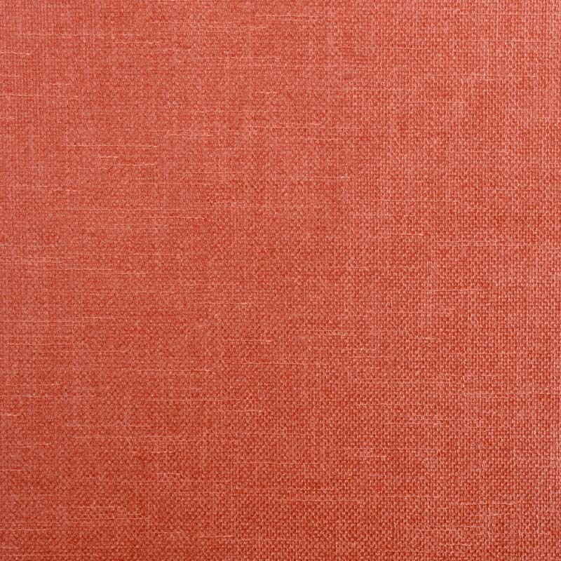 Coral woven upholstery fabric texture swatch with visible fibers; linen-like warm terracotta color.