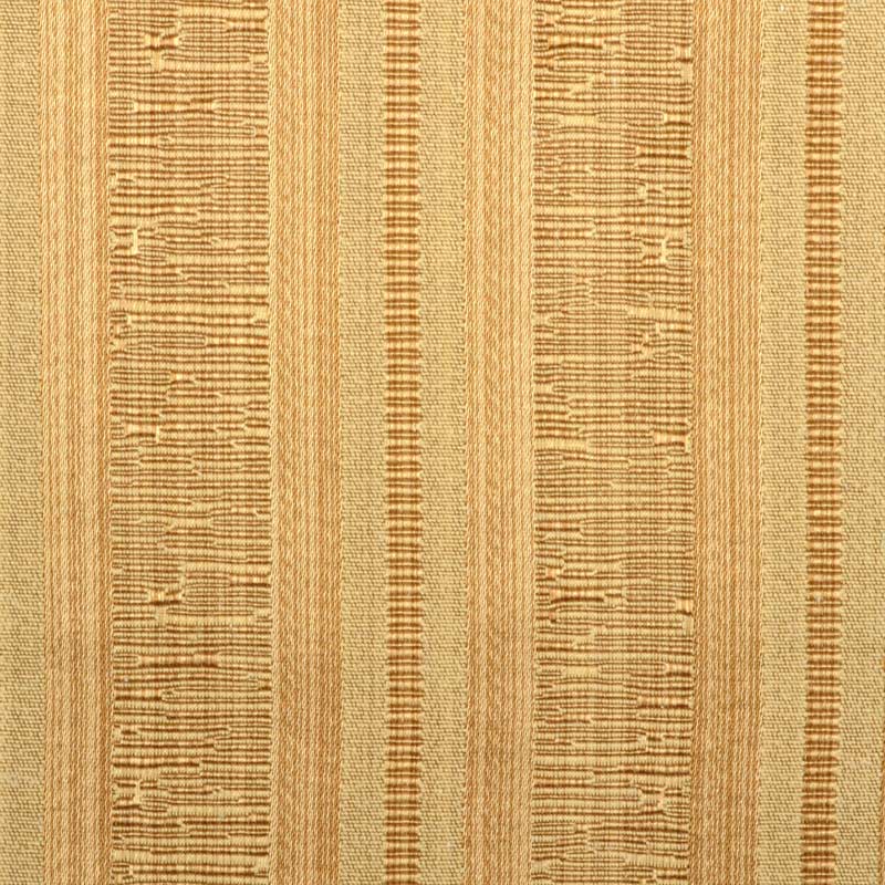 Beige and gold striped woven upholstery fabric with vertical ribbed texture.