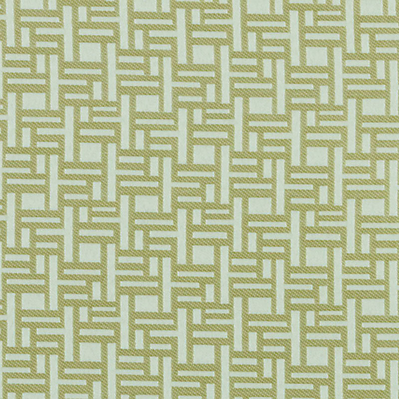 Key Lime upholstery fabric in lime-green and beige with a basket-weave, interlocking rectangular lattice pattern.