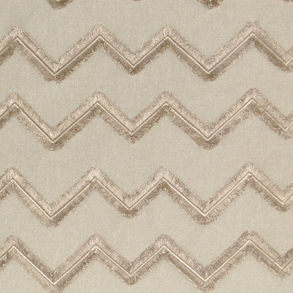 Beige pillow with linen embroidery and textured chevron pattern; 24" x 24".
