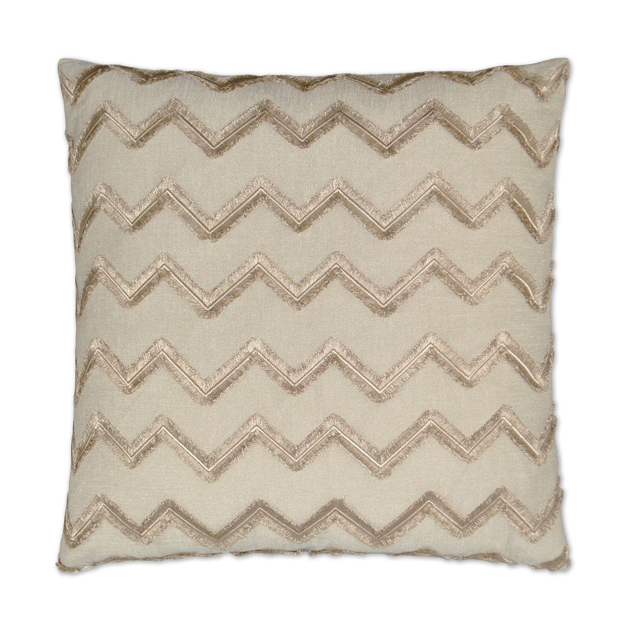 Cream 24" x 24" square pillow with linen embroidery and a textured chevron pattern.