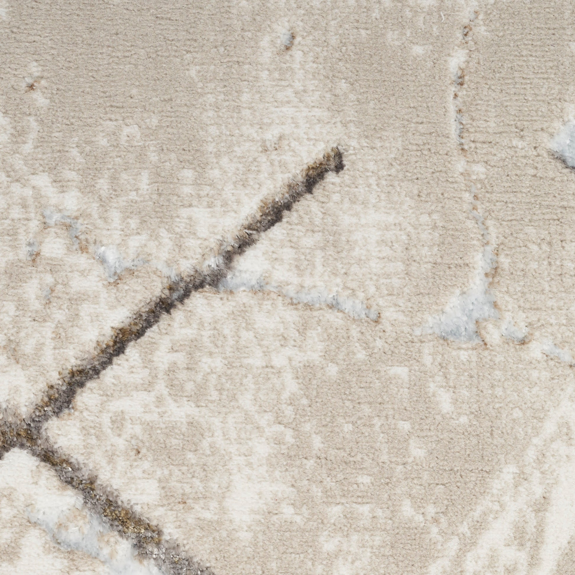 Beige textured rug with a dark brown diagonal line across it.