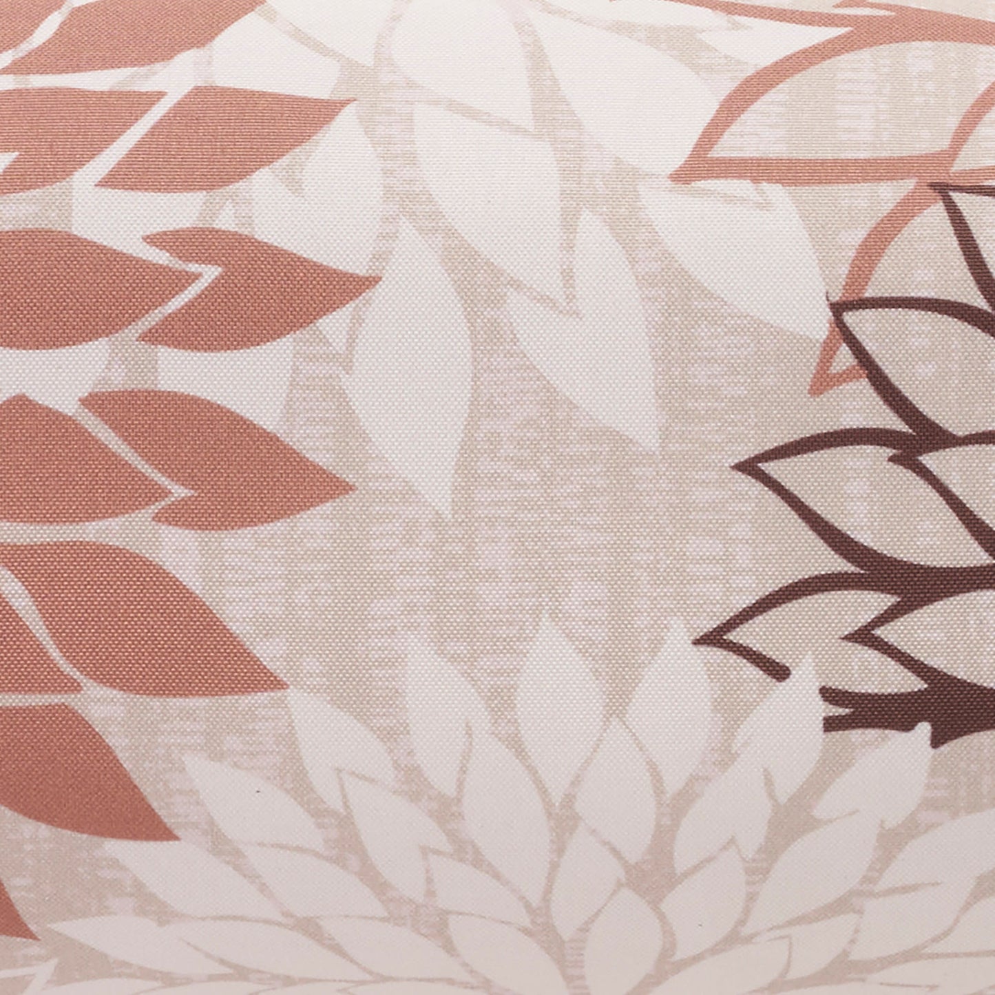 Soft woven fabric with peach, beige and brown large leaf motifs in a botanical pattern.