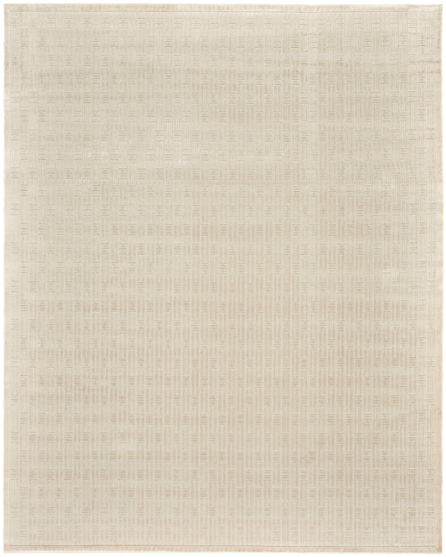 Neutral cream flatweave rug with a subtle woven grid texture, versatile for living room or bedroom.