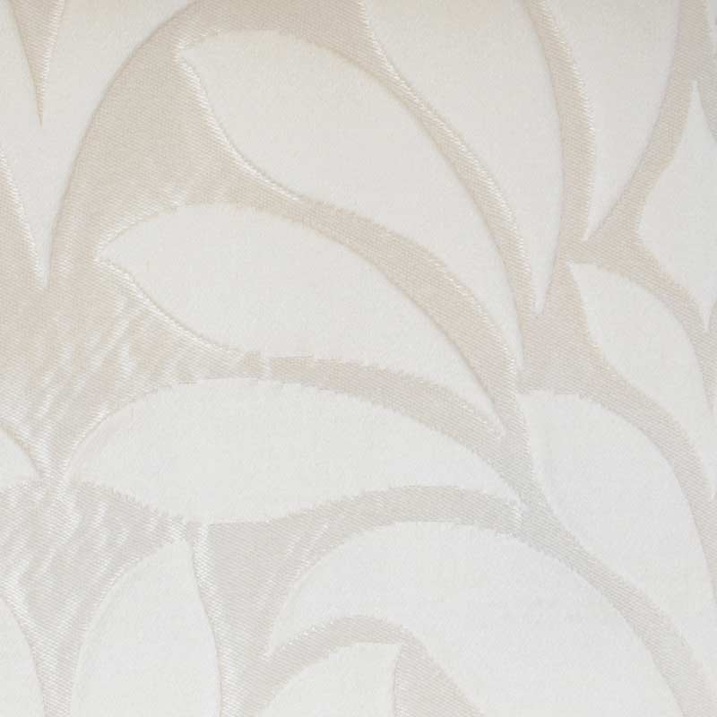 Cream damask leaf-pattern fabric with subtle sheen, decorative upholstery textile.