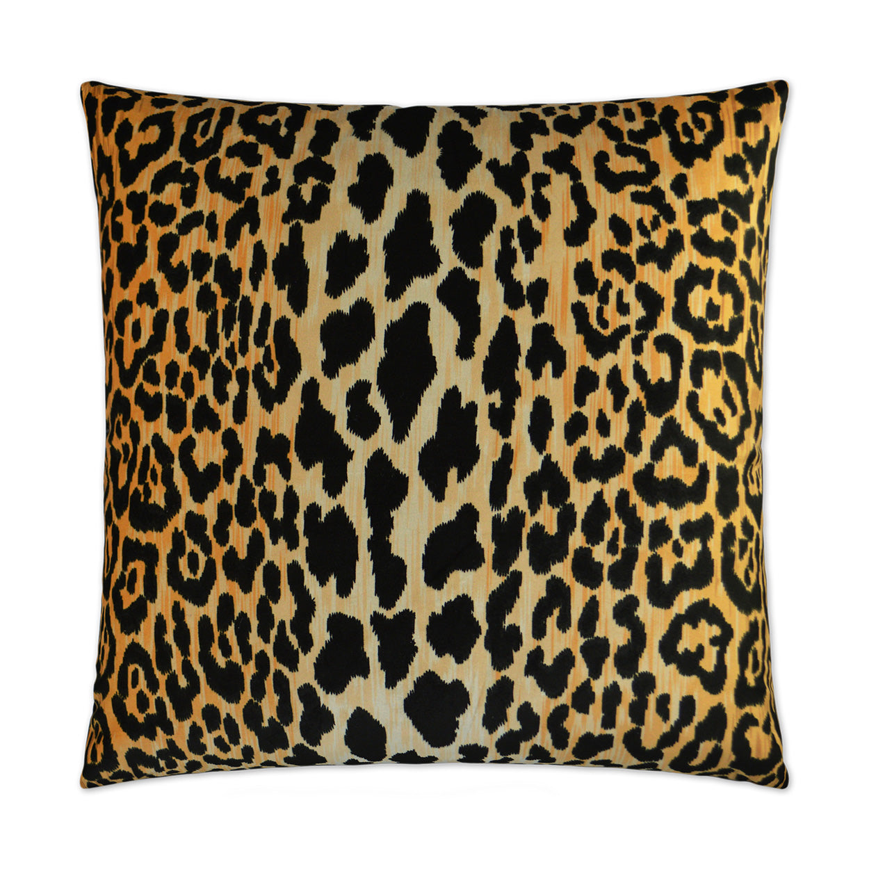 Leopard print throw pillow with tan & black spots, square decorative cushion.