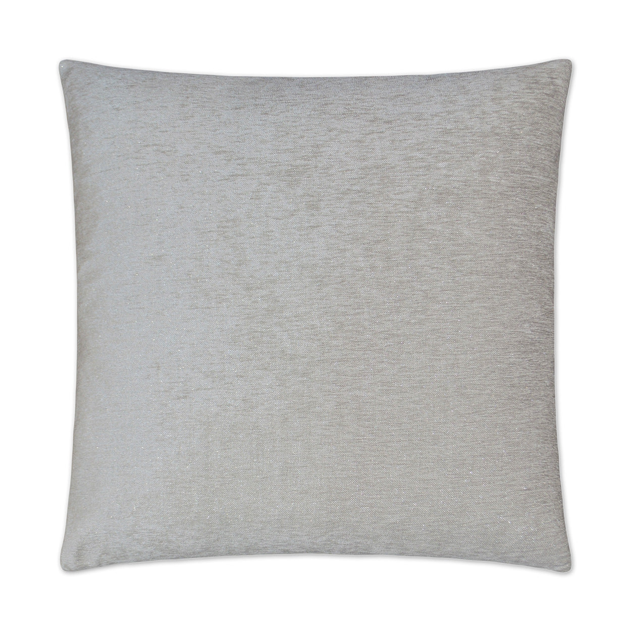 Square silver-gray decorative pillow with subtle metallic sheen; plush textured fabric for sofa or bed decor.