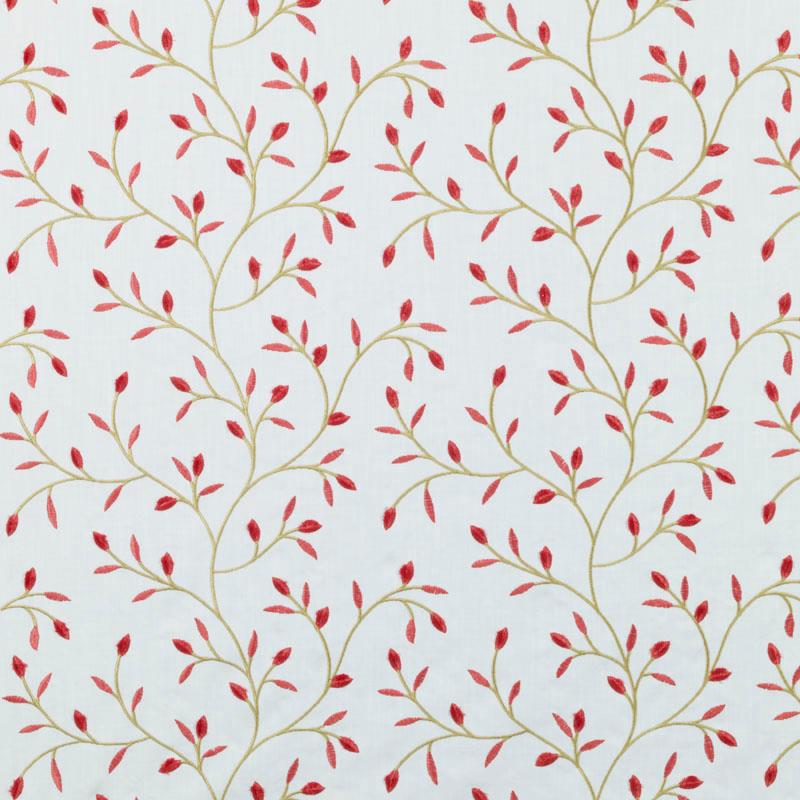 Beige vine branches with Papaya and Sage leaves on a light cream background in a repeating botanical upholstery fabric pattern.