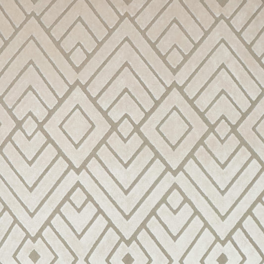 Beige fabric with an interlocking taupe diamond pattern; nested diamonds create a geometric, textured look.