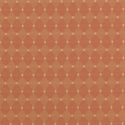 Terracotta peach fabric with a cream diamond lattice and small dot accents.