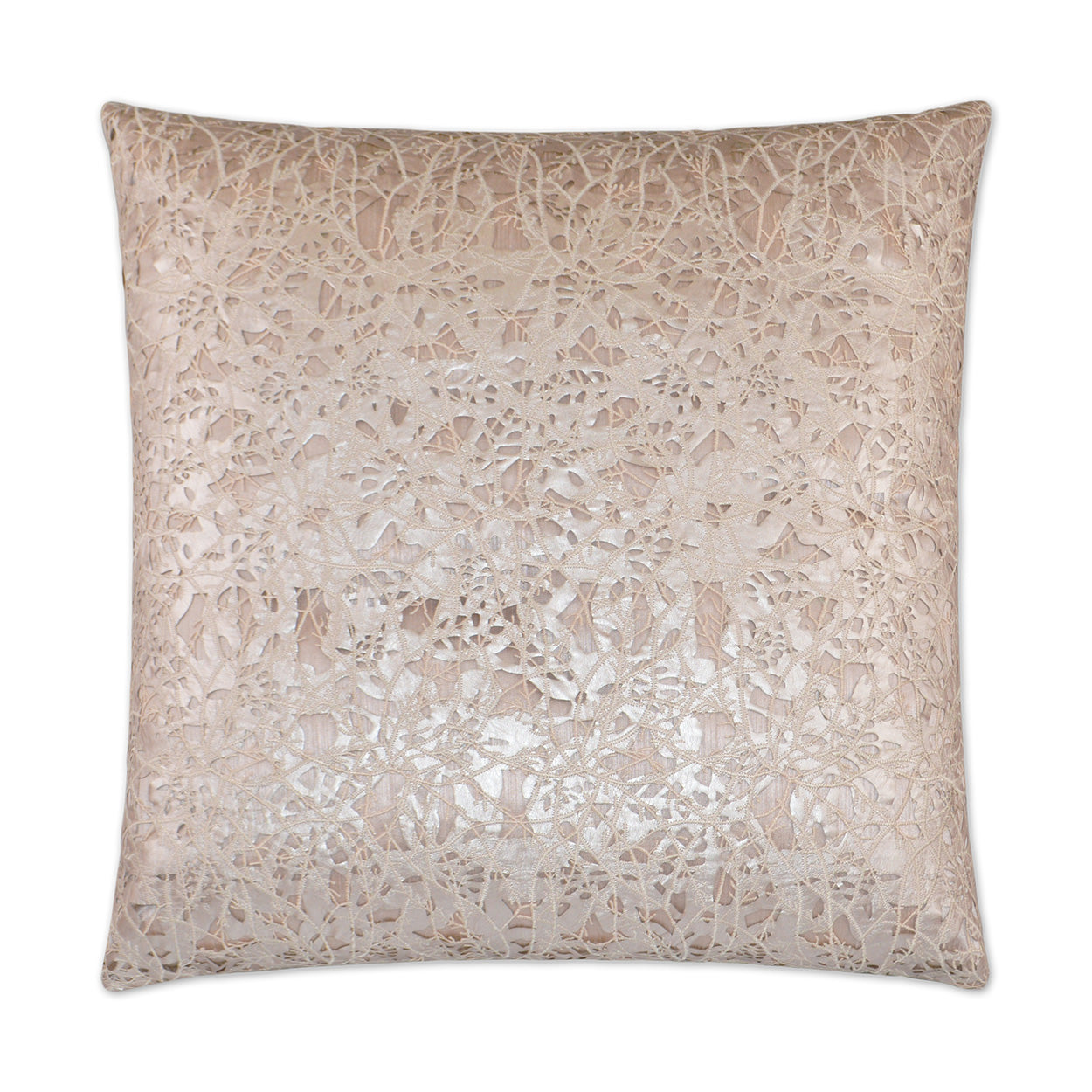 Champagne square decorative pillow with subtle metallic sheen and abstract glam styling.