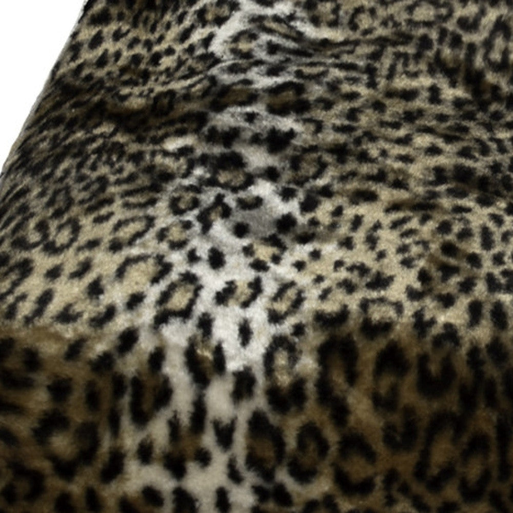 50" X 70" Ivory Black and Brown Faux Fur Animal Print Plush Throw Blanket with Embroidery