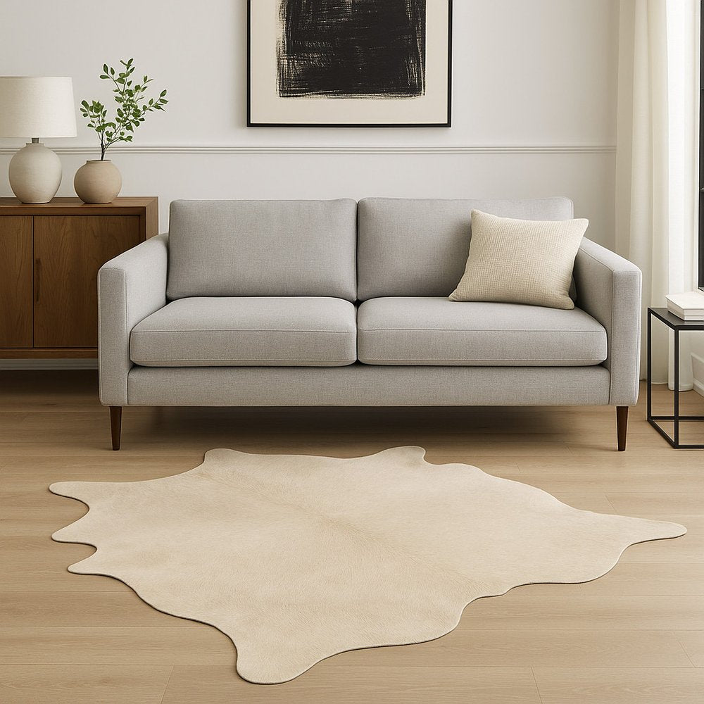 6' X 7' Off White Cowhide Cowhide Print Handmade Area Rug
