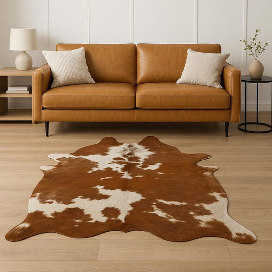 6' X 7' Brown And White Cowhide Handmade Area Rug