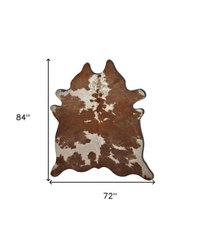 6' X 7' Brown And White Cowhide Handmade Area Rug