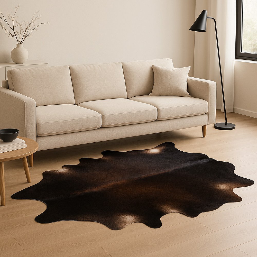 6' X 7' Brown And White Cowhide Cowhide Print Area Rug