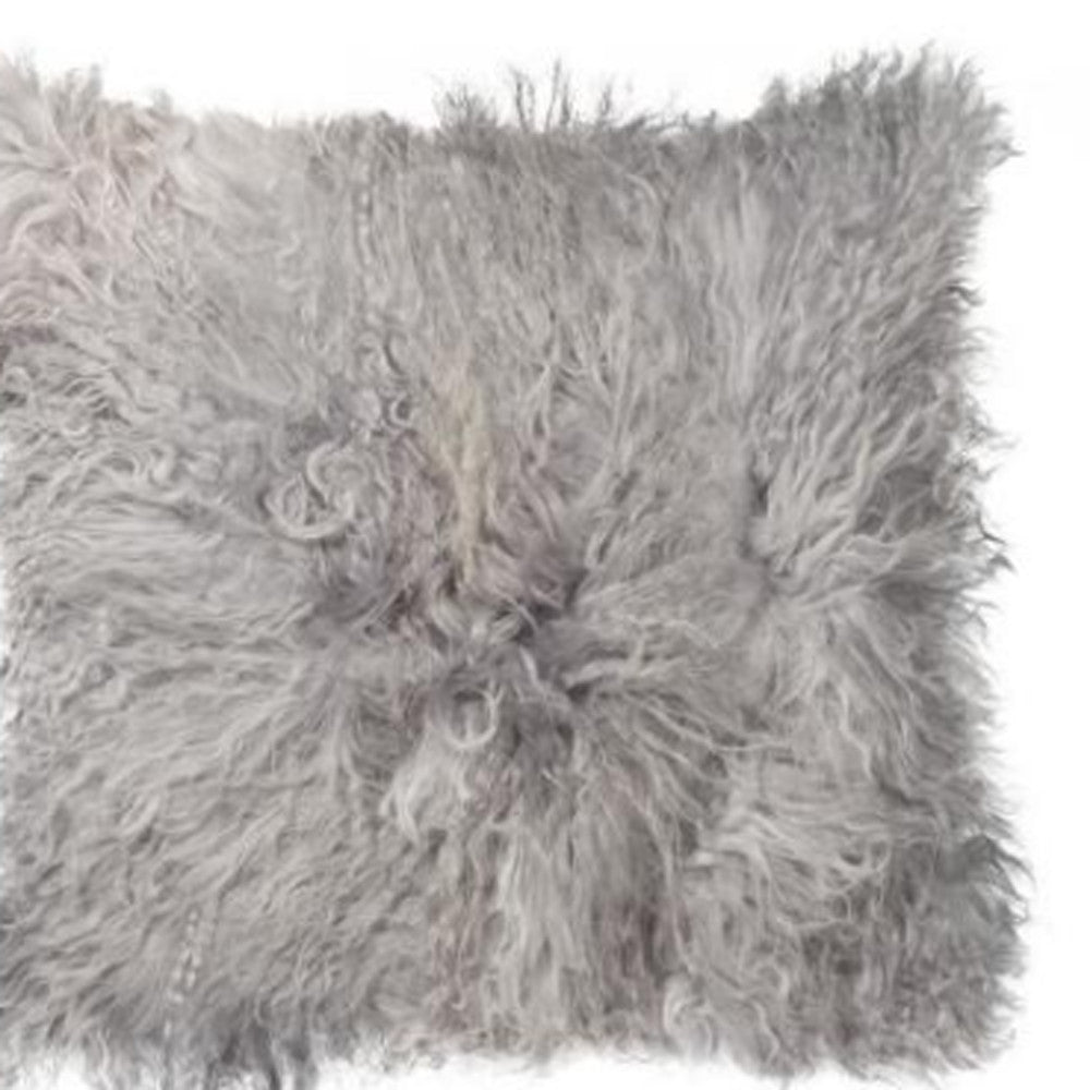 18" Gray Sheepskin Throw Pillow