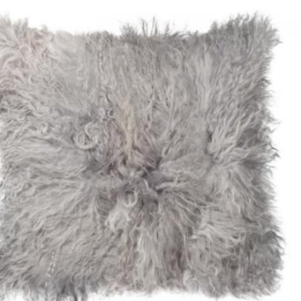 18" Gray Sheepskin Throw Pillow