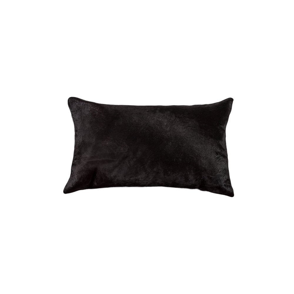 12" X 20" Black Cowhide Throw Pillow