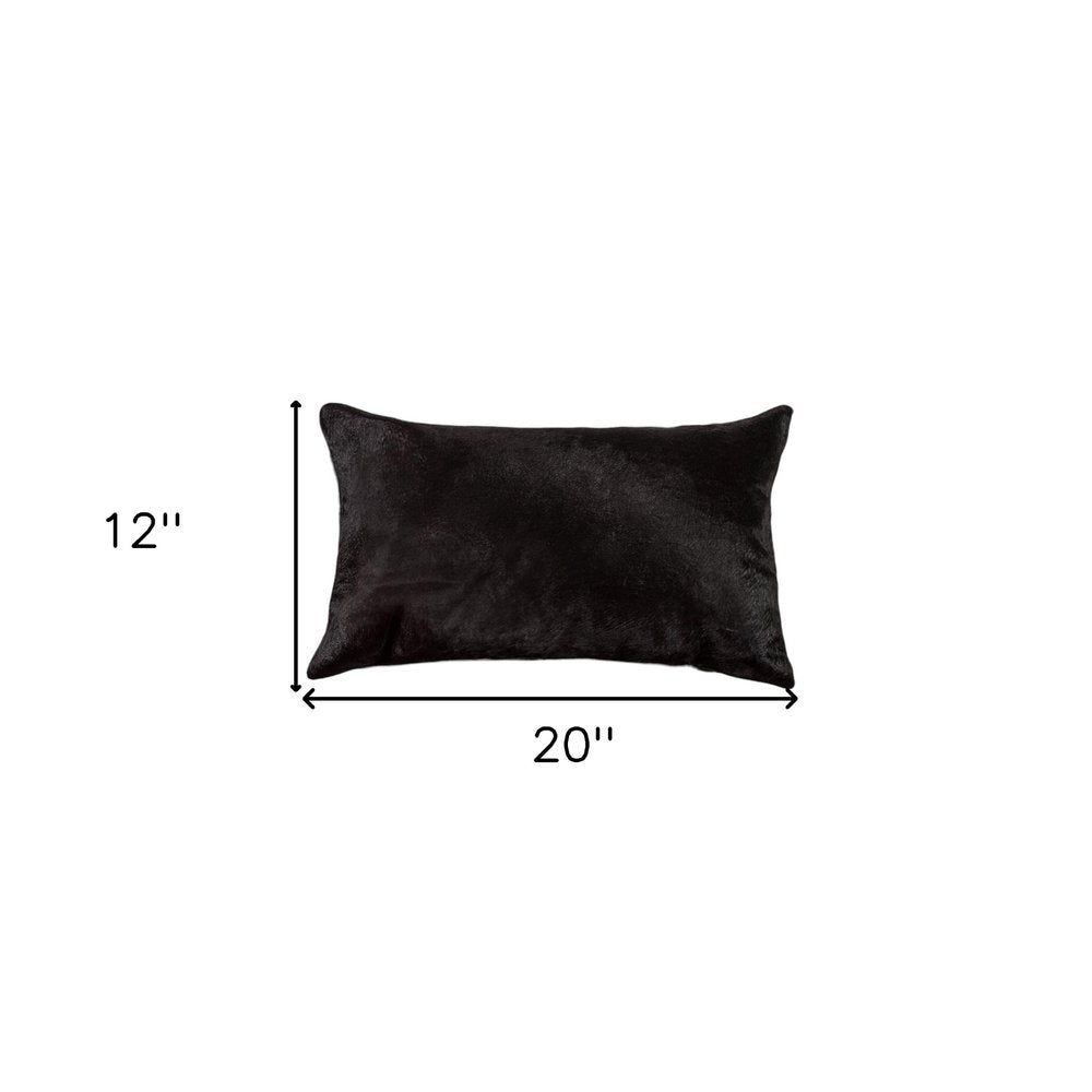 12" X 20" Black Cowhide Throw Pillow