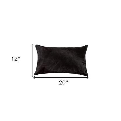 12" X 20" Black Cowhide Throw Pillow