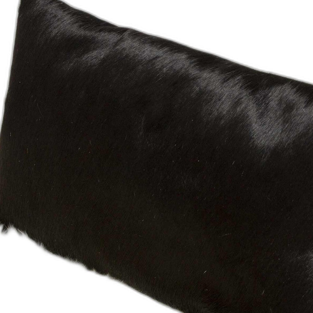 12" X 20" Black Cowhide Throw Pillow