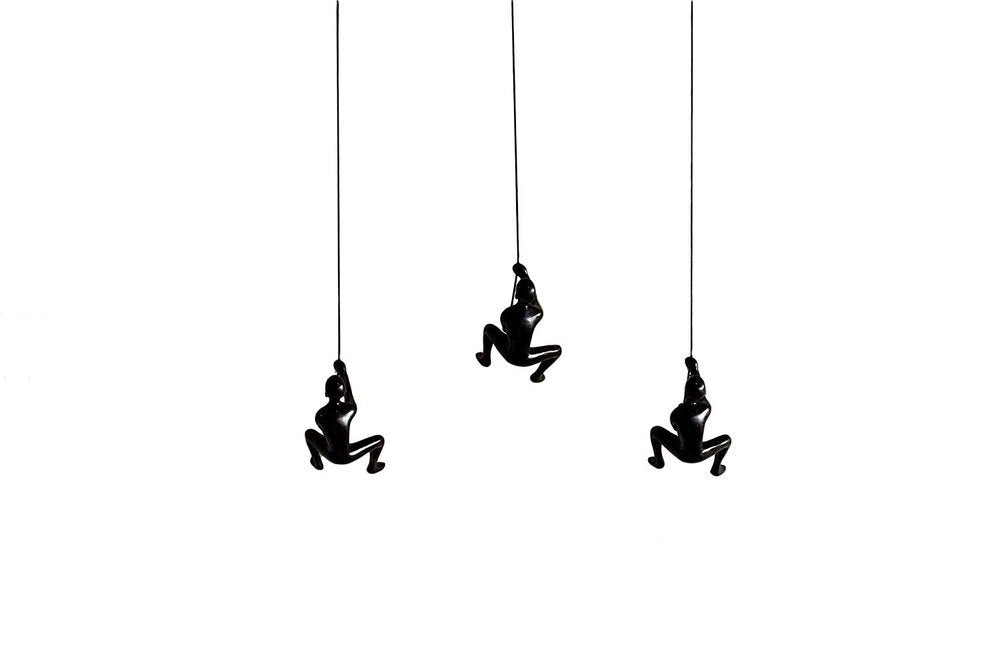 Set of Three Black Resin Climbing Man Hanging Dimensional Sculpture
