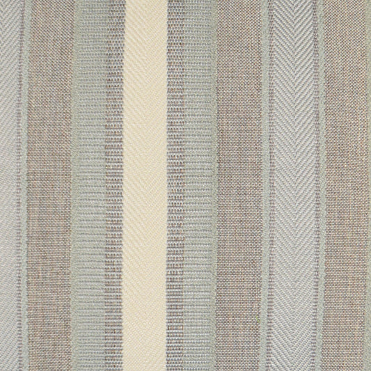 Striped woven fabric in beige, cream, and gray with subtle textures and herringbone patterns.