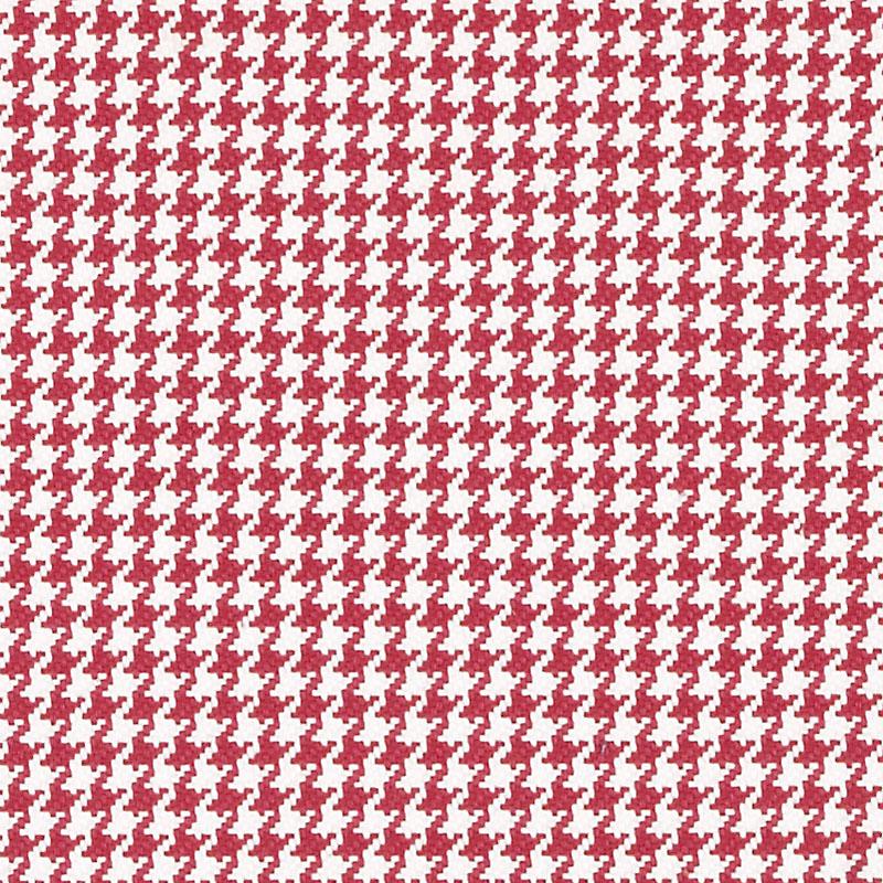 Red upholstery fabric swatch with subtle texture and a red-and-white houndstooth border along the bottom.