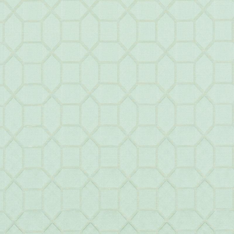 Mint green upholstery fabric with a subtle interlocking octagon-square geometric grid pattern.