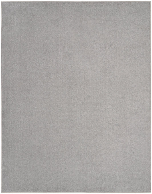 Light gray plush outdoor rug with dense, soft pile and subtle sheen.