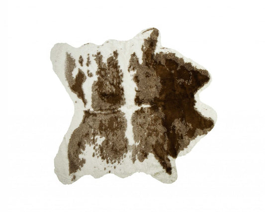 4' X 5' Brown And White Cowhide Print Hand Knotted Area Rug