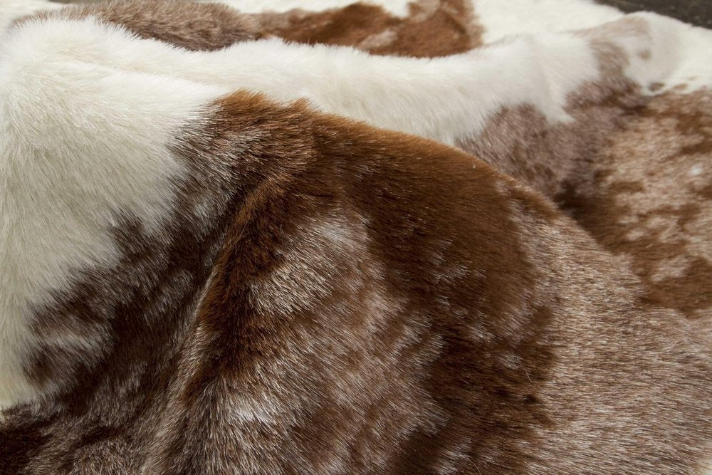 4' X 5' Brown And White Faux Fur Animal Print Washable Area Rug