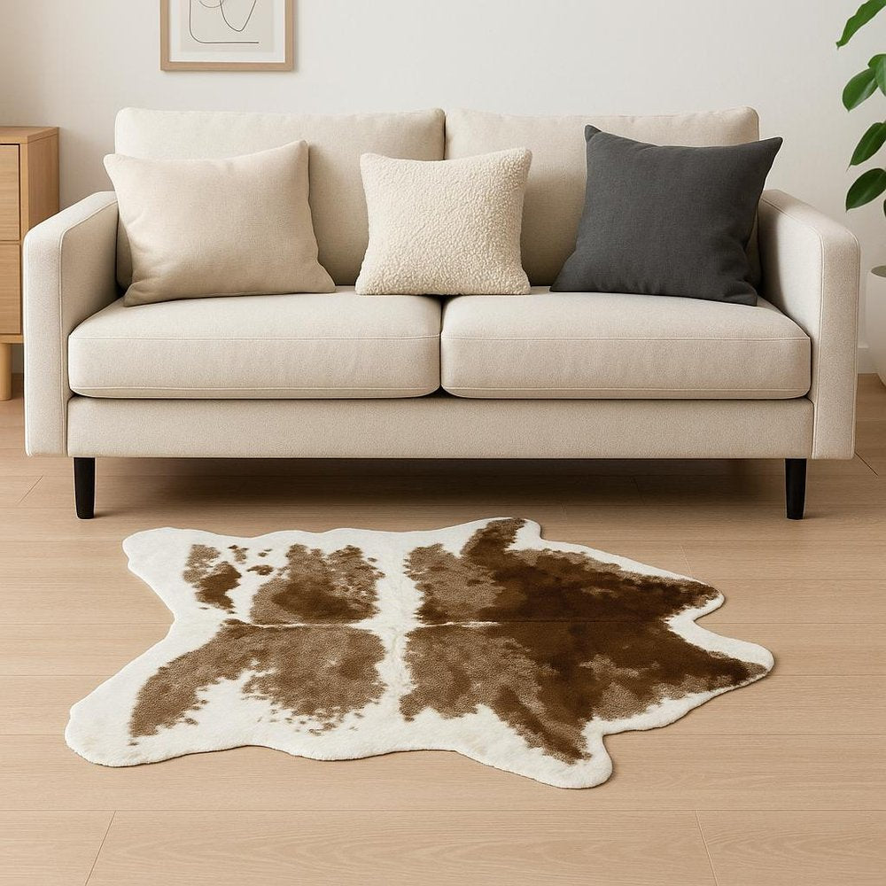 4' X 5' Black And White Faux Cowhide Animal Print Washable Area Rug