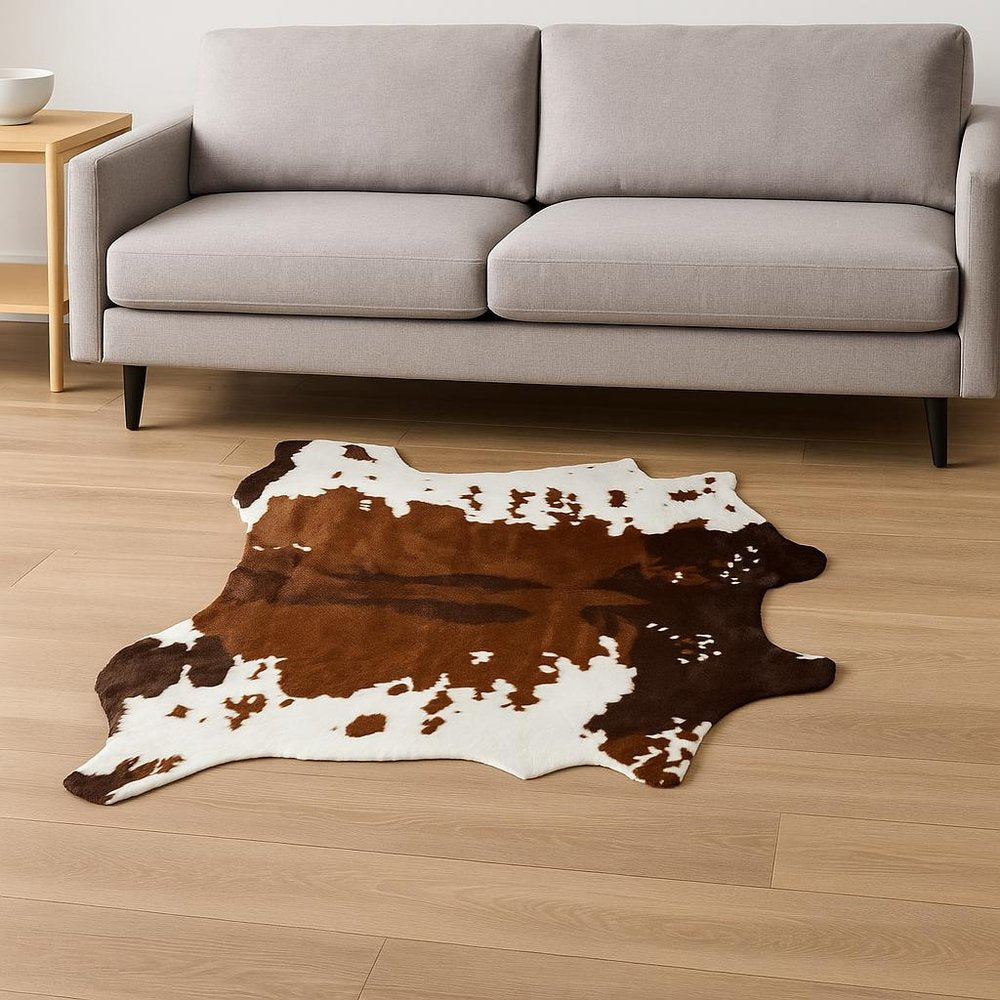 4' X 5' Black And White Faux Cowhide Animal Print Washable Area Rug