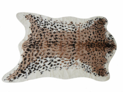 4' X 5' Ivory Black And Brown Faux Fur Animal Print Washable Area Rug