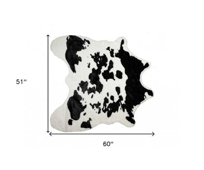 4' X 5' Black And White Faux Cowhide Animal Print Washable Area Rug