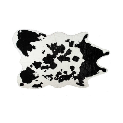 5' X 8' Black And White Cowhide Print Washable Area Rug