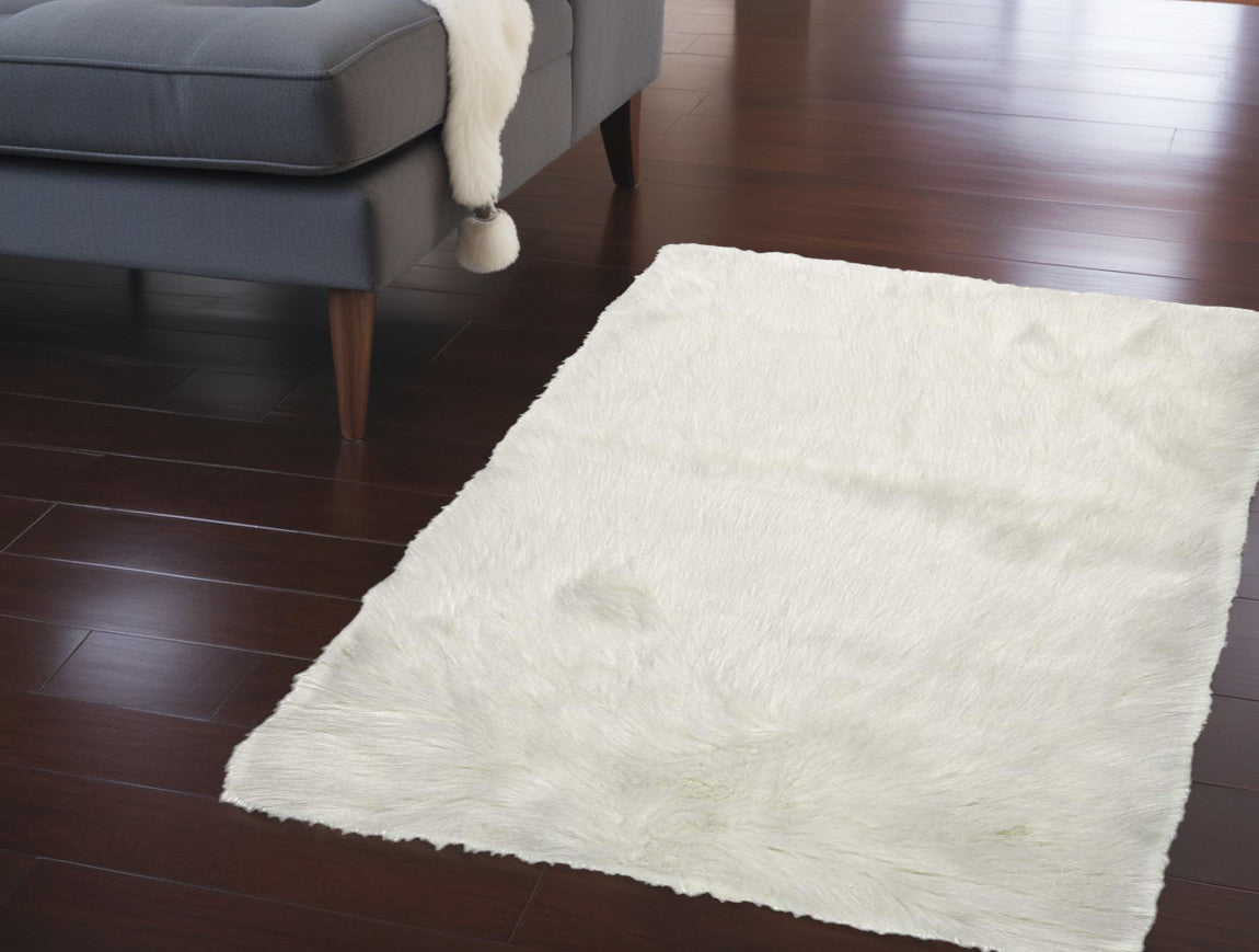 60" X 36" Off White Rectangular Faux Fur - Area Rug