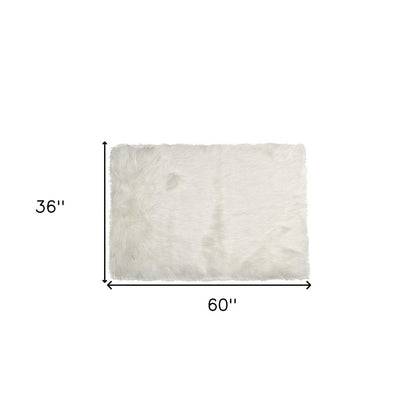 3' X 5' Off White Faux Fur Shag Area Rug