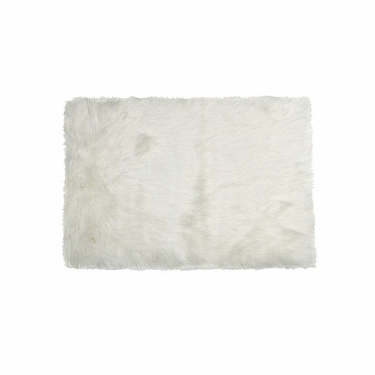 5' X 8' Off White Faux Fur Area Rug