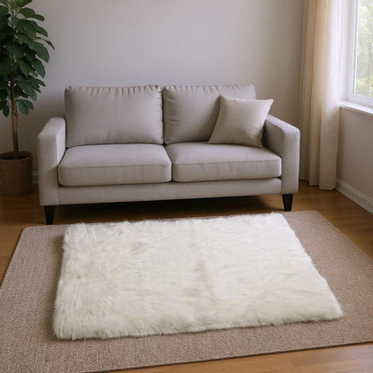 5' X 8' Off White Faux Fur Area Rug