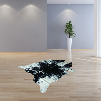 6' X 7' Black And White Cowhide Animal Print Handmade Area Rug