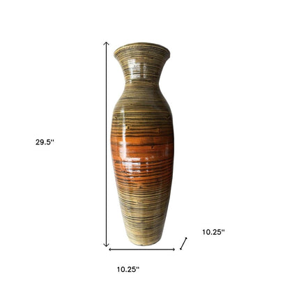 30" Gold and Brown Striped Urn Bamboo Floor Vase
