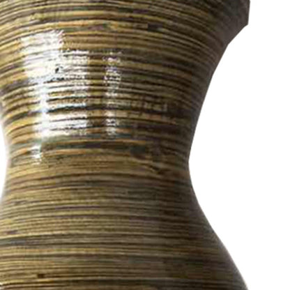 30" Gold and Brown Striped Urn Bamboo Floor Vase