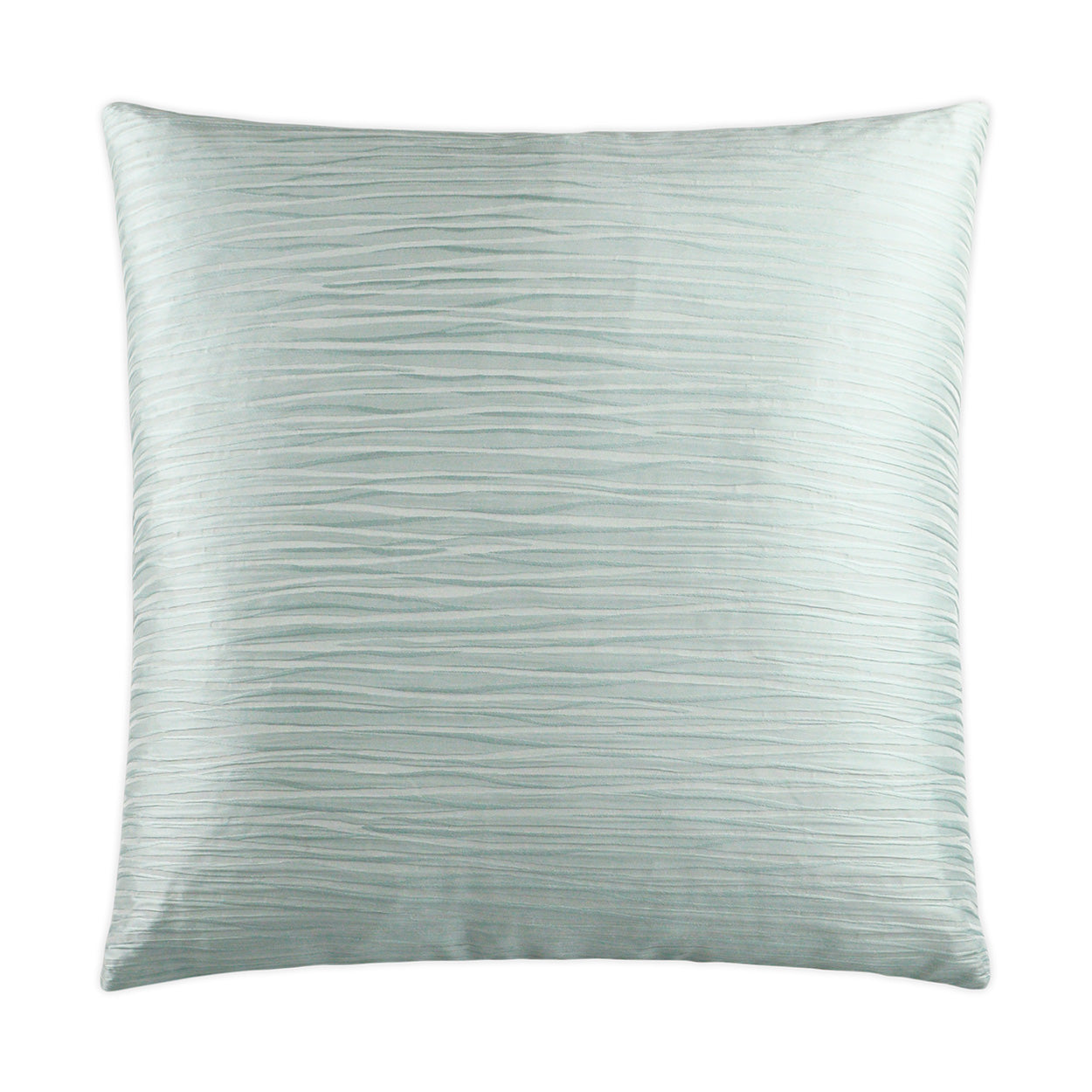 Pale seafoam satin pillow with horizontal ripple texture, square decorative throw pillow for sofa.