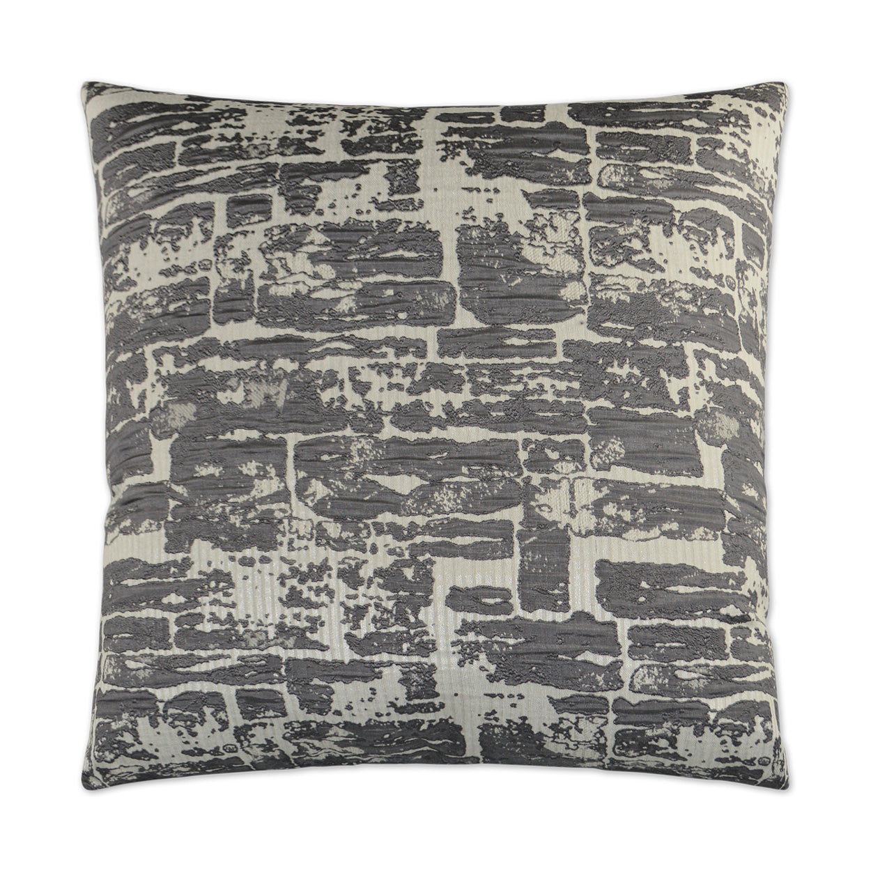 Square decorative pillow with a distressed gray abstract pattern on a cream background; soft fabric for modern home decor.
