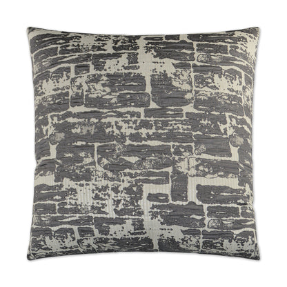 Square decorative pillow with a distressed gray abstract pattern on a cream background; soft fabric for modern home decor.
