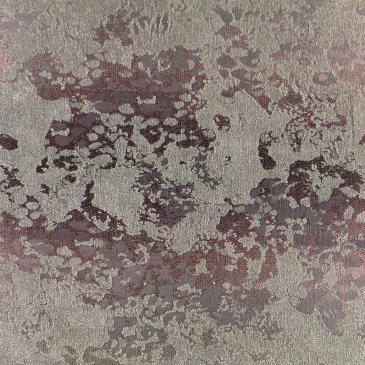 Beige damask fabric with dusty rose and plum floral pattern, textured upholstery textile.