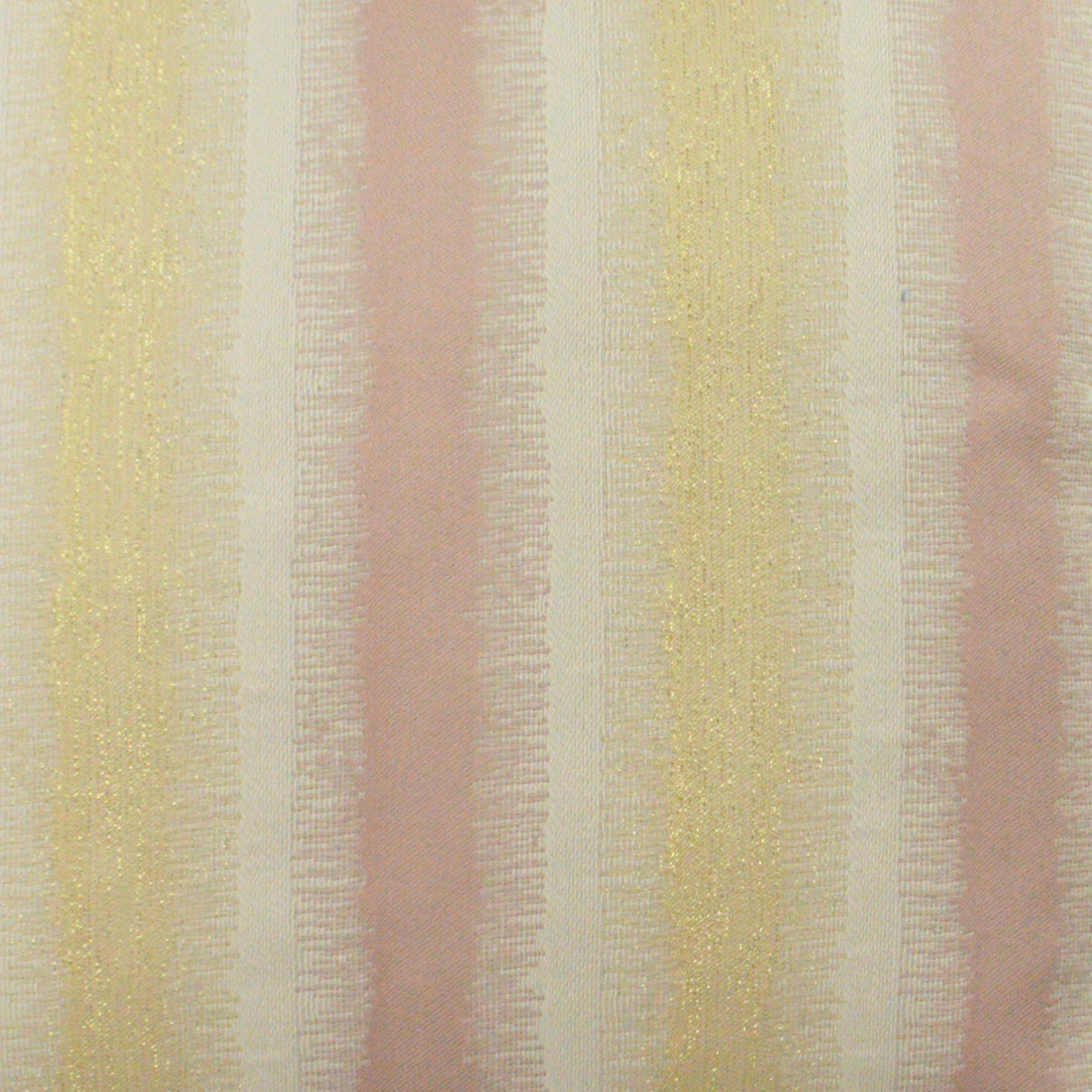 Pastel striped fabric with soft pink, ivory and gold glitter vertical brushstrokes.